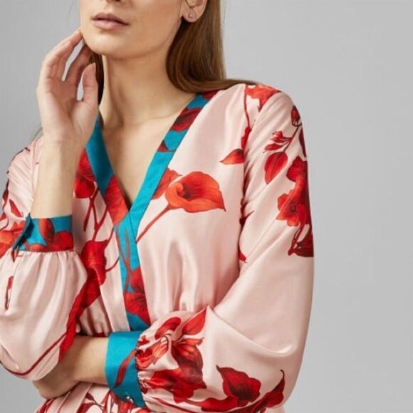 Ted Baker Women's Size 12 Fantasia Bow Floral Bow Neck Midi Dress Multicolor - Picture 4 of 15